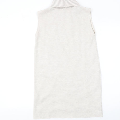 Zara Women Ivory Sleeveless Roll Neck Beaded Knit Blouse Size S