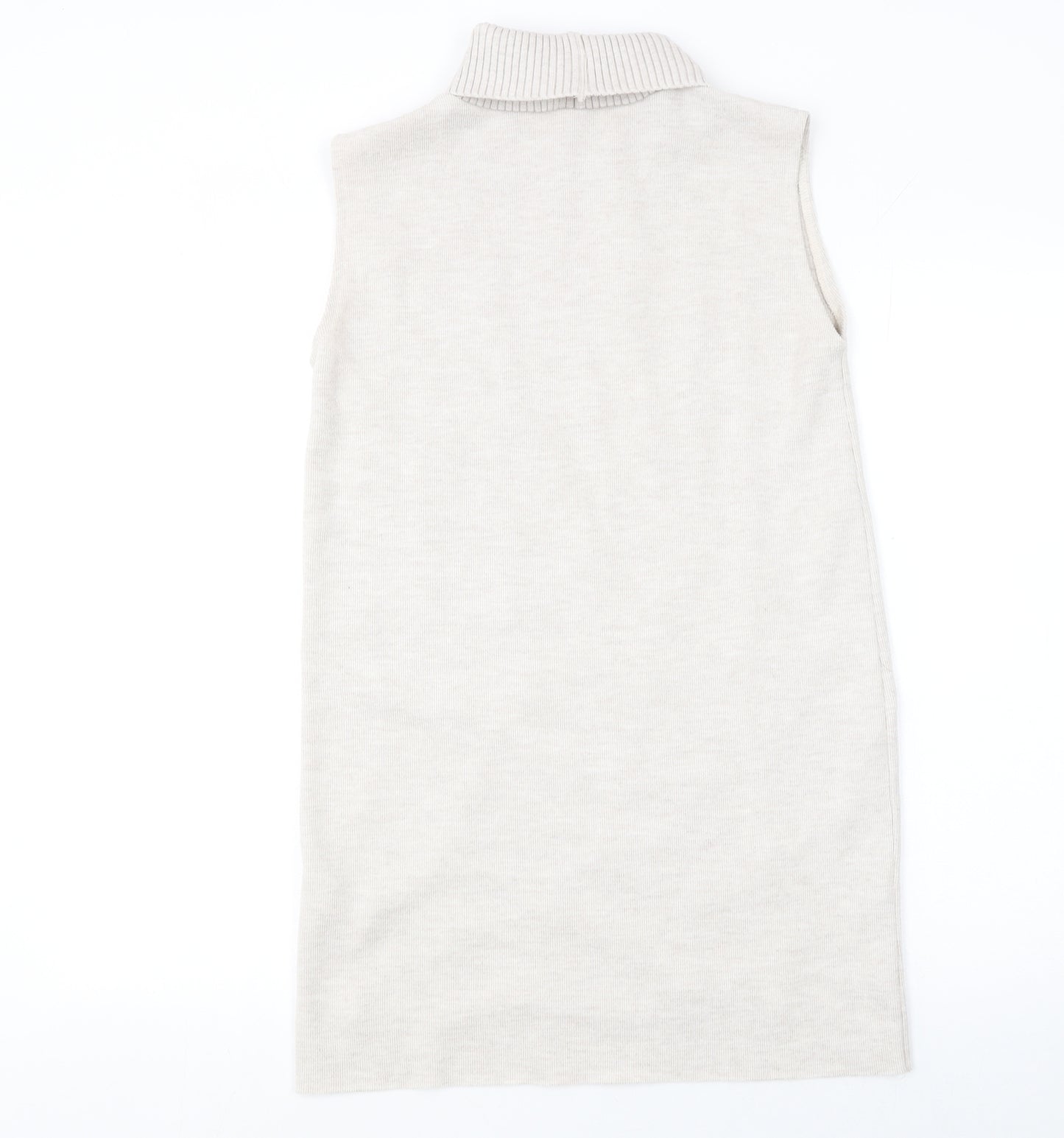 Zara Women Ivory Sleeveless Roll Neck Beaded Knit Blouse Size S