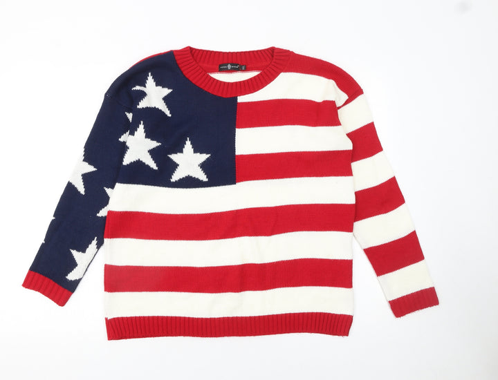 Pura Moda Women's Multicoloured M Crew Neck Knit Patriotic Jumper