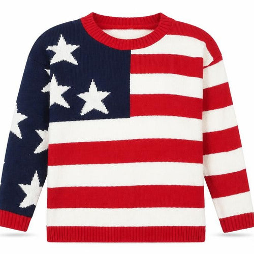 Pura Moda Women's Multicoloured M Crew Neck Knit Patriotic Jumper