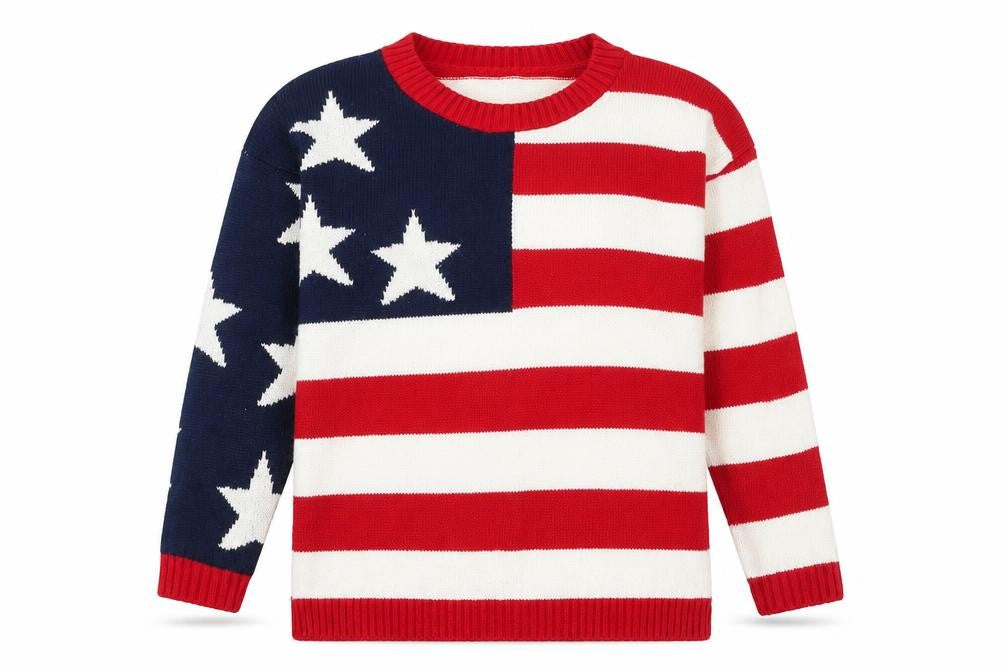 Pura Moda Women's Multicoloured M Crew Neck Knit Patriotic Jumper