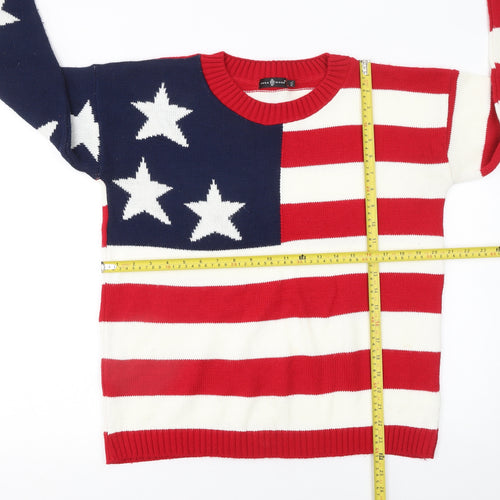 Pura Moda Women's Multicoloured M Crew Neck Knit Patriotic Jumper