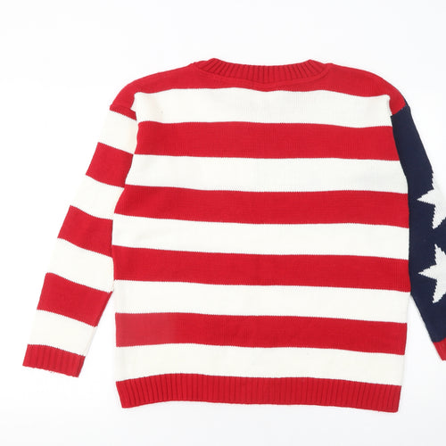 Pura Moda Women's Multicoloured M Crew Neck Knit Patriotic Jumper
