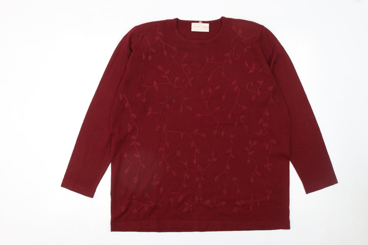Country Casuals Women's Red Floral Wool Blend Jumper Size L