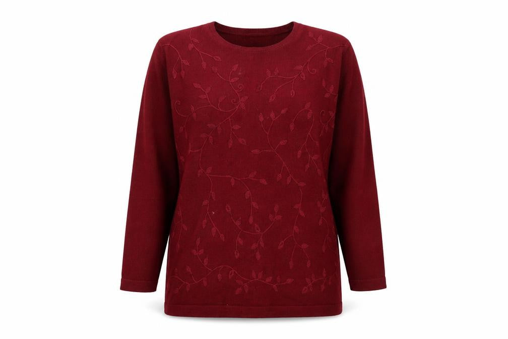 Country Casuals Women's Red Floral Wool Blend Jumper Size L
