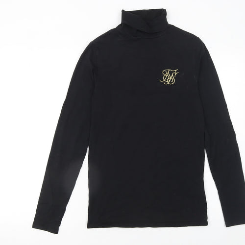 SikSilk Men's Black Roll Neck Long Sleeve Slim Fit T-Shirt XS