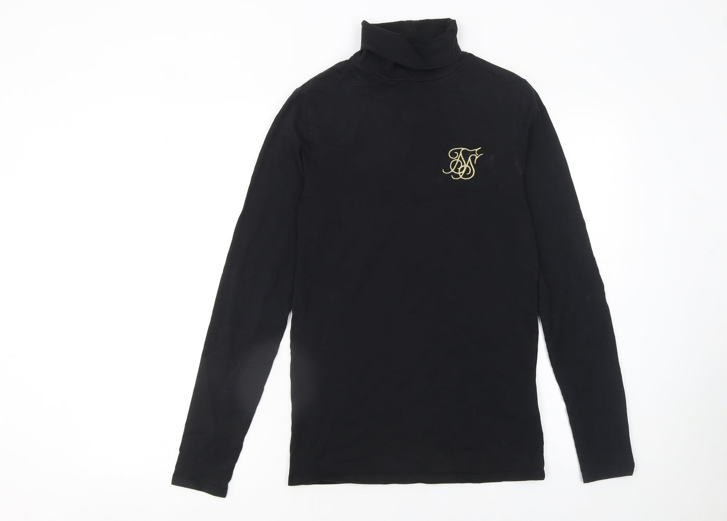 SikSilk Men's Black Roll Neck Long Sleeve Slim Fit T-Shirt XS