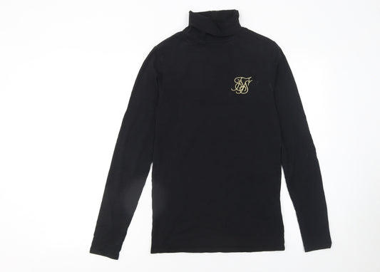 SikSilk Men's Black Roll Neck Long Sleeve Slim Fit T-Shirt XS