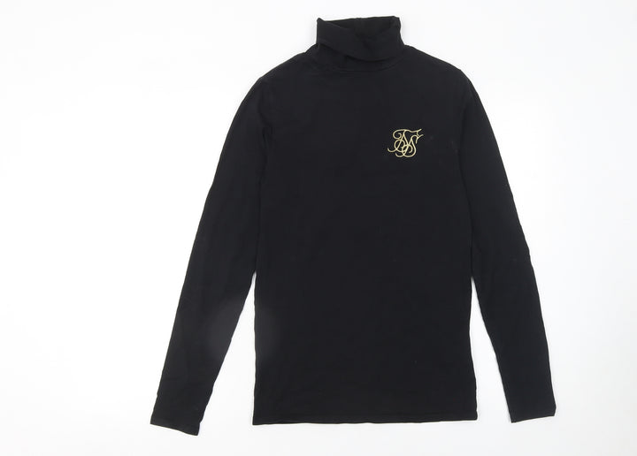 SikSilk Men's Black Roll Neck Long Sleeve Slim Fit T-Shirt XS