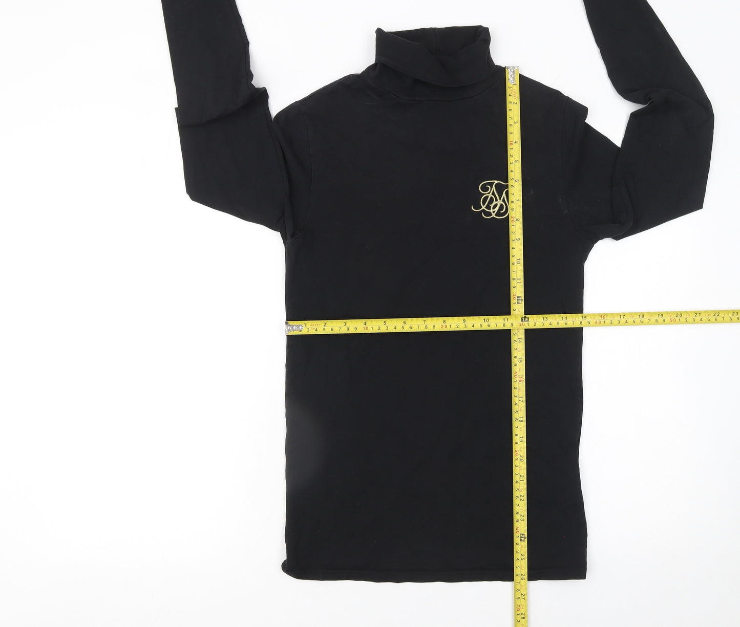 SikSilk Men's Black Roll Neck Long Sleeve Slim Fit T-Shirt XS