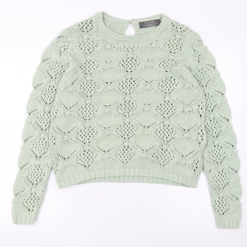 Primark Women’s Green Open-Knit Cotton Blend Jumper Size 12
