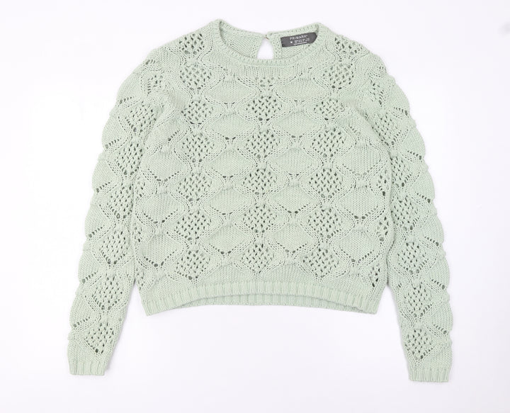 Primark Women’s Green Open-Knit Cotton Blend Jumper Size 12