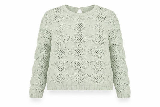 Front view of Primark Women’s Green Open-Knit Cotton Blend Jumper, size UK 12