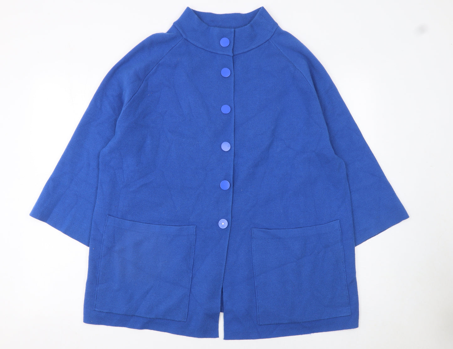 Alice Collins Women's Blue Size 16 High Neck Cape Knit Jumper