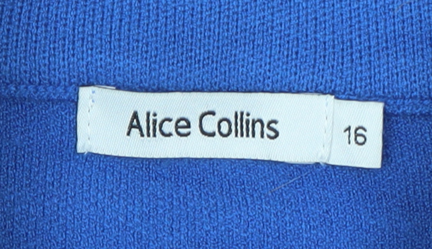 Alice Collins Women's Blue Size 16 High Neck Cape Knit Jumper