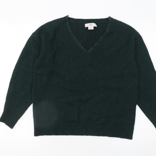 &et Women's Green V-Neck Pullover Jumper Size 10 Classic Knit