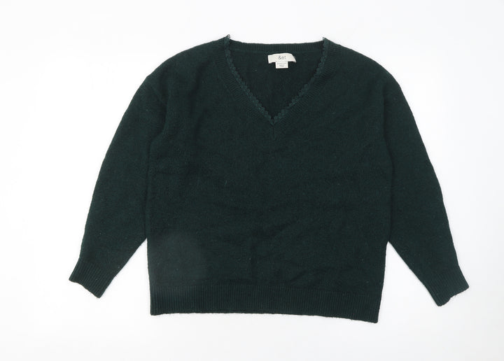 &et Women's Green V-Neck Pullover Jumper Size 10 Classic Knit