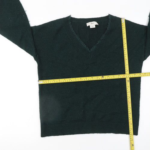 &et Women's Green V-Neck Pullover Jumper Size 10 Classic Knit