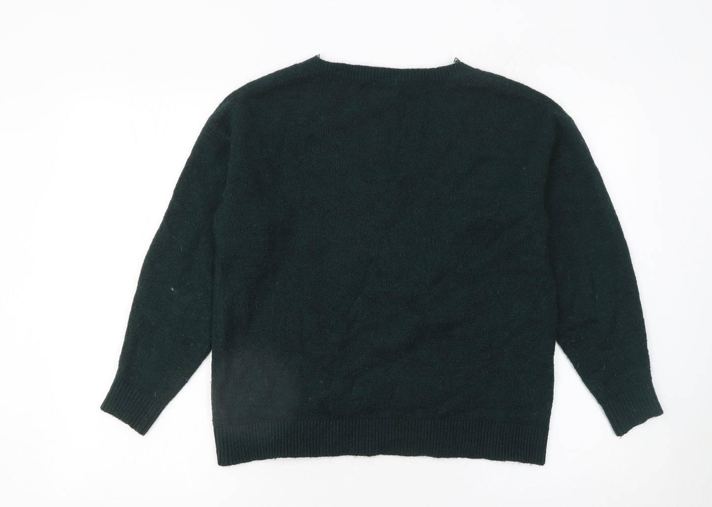 &et Women's Green V-Neck Pullover Jumper Size 10 Classic Knit
