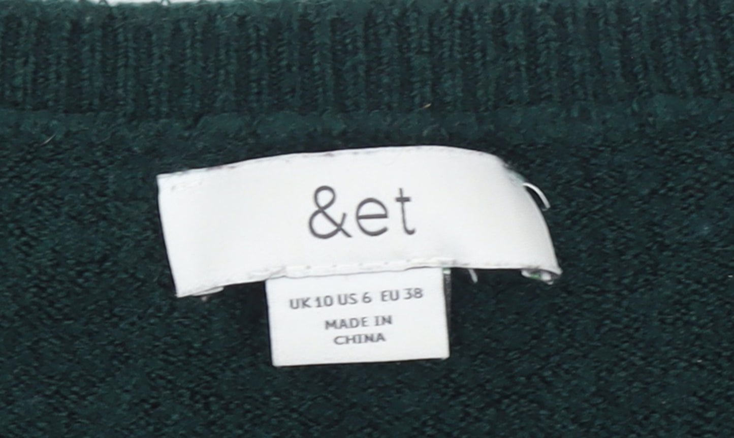 &et Women's Green V-Neck Pullover Jumper Size 10 Classic Knit