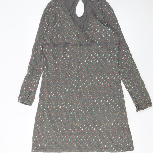 Fat Face Women Grey Polka Dot Knee Length V-Neck Shift Dress Size 14