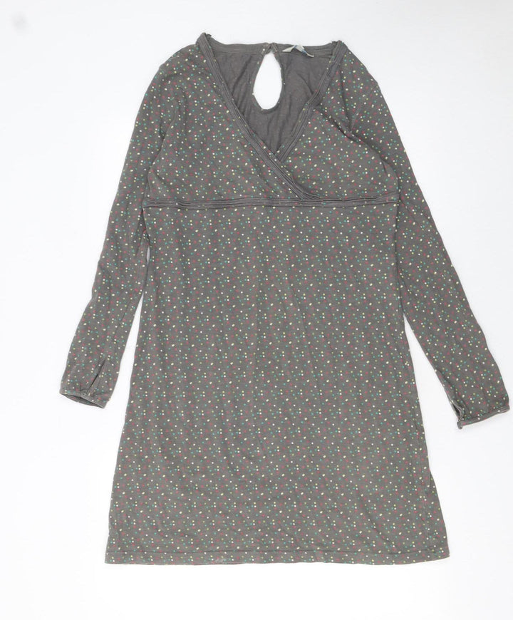 Fat Face Women Grey Polka Dot Knee Length V-Neck Shift Dress Size 14