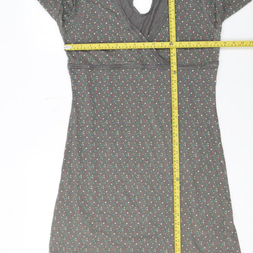 Fat Face Women Grey Polka Dot Knee Length V-Neck Shift Dress Size 14