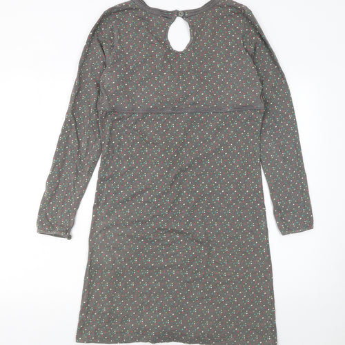 Fat Face Women Grey Polka Dot Knee Length V-Neck Shift Dress Size 14