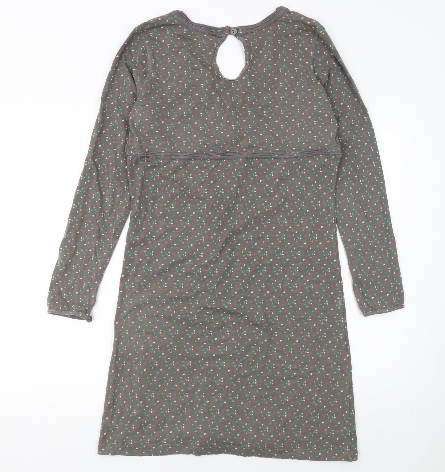 Fat Face Women Grey Polka Dot Knee Length V-Neck Shift Dress Size 14