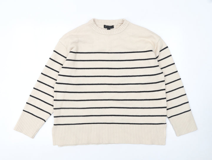 Blue Vanilla Women’s Beige Striped Crew Neck Knit Jumper Size L