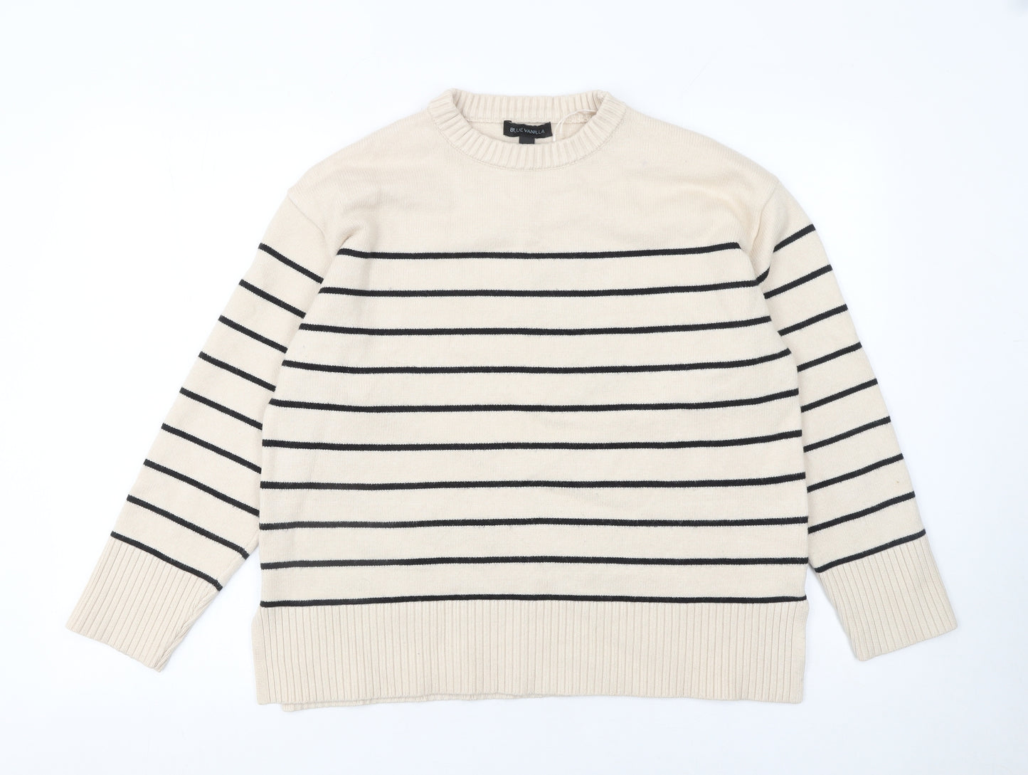 Blue Vanilla Women’s Beige Striped Crew Neck Knit Jumper Size L