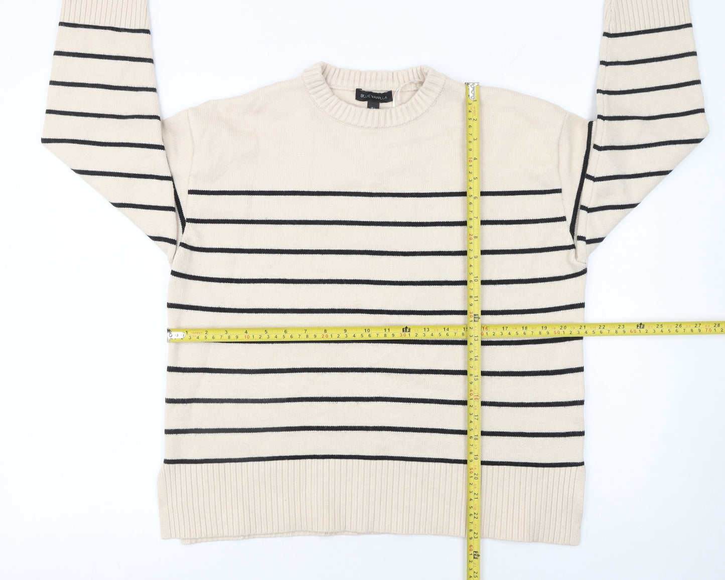 Blue Vanilla Women’s Beige Striped Crew Neck Knit Jumper Size L