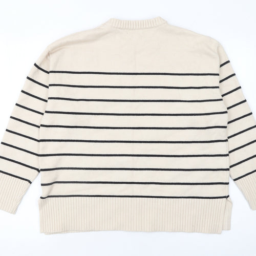 Blue Vanilla Women’s Beige Striped Crew Neck Knit Jumper Size L