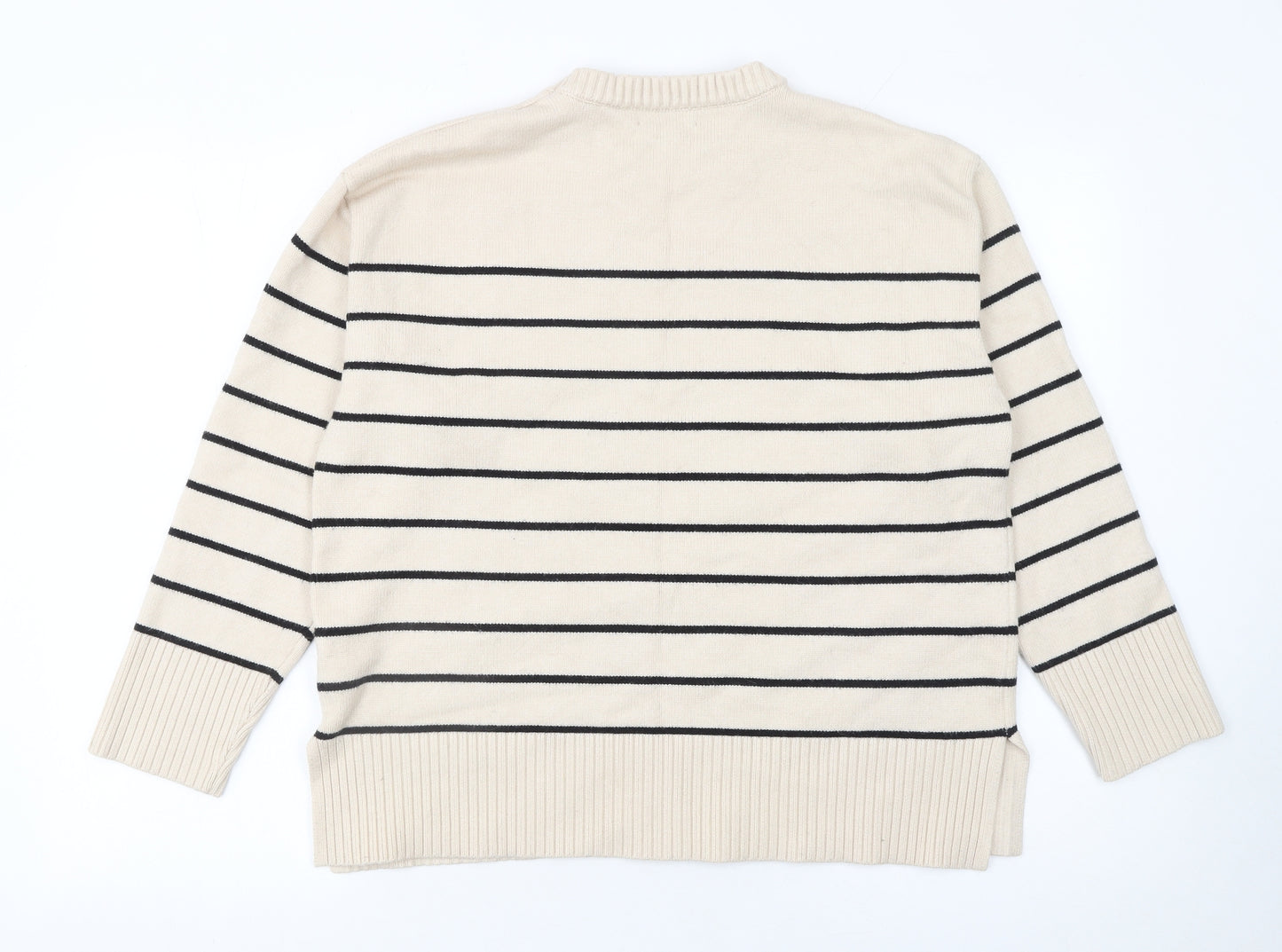 Blue Vanilla Women’s Beige Striped Crew Neck Knit Jumper Size L
