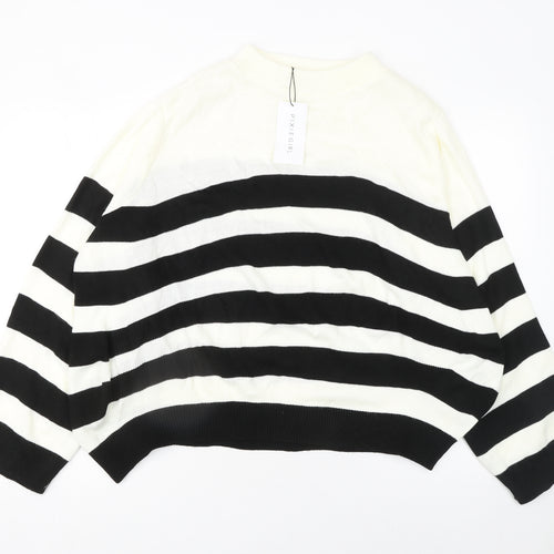 Pixiegirl Women's Black White Striped Crew Neck Jumper Size 14-16