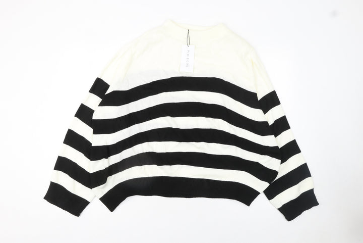 Pixiegirl Women's Black White Striped Crew Neck Jumper Size 14-16