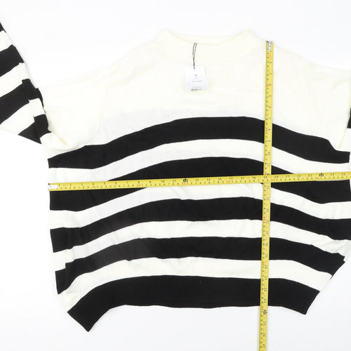Pixiegirl Women's Black White Striped Crew Neck Jumper Size 14-16