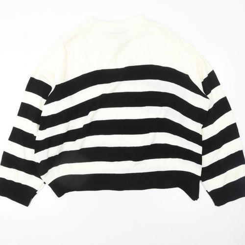 Pixiegirl Women's Black White Striped Crew Neck Jumper Size 14-16