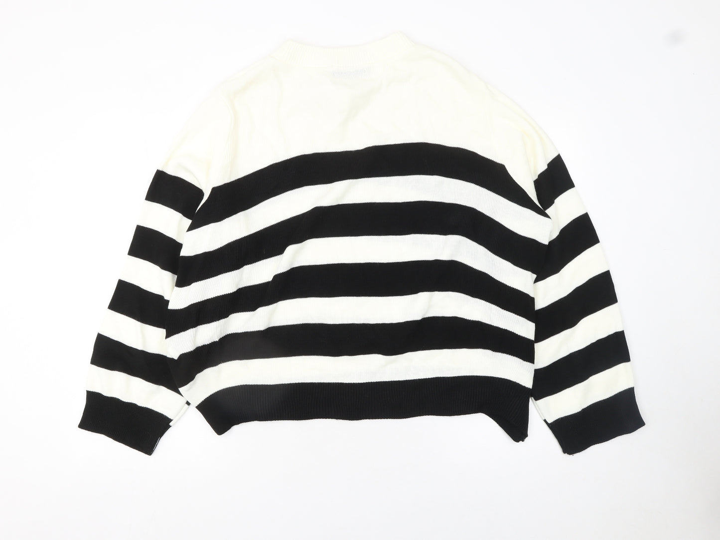 Pixiegirl Women's Black White Striped Crew Neck Jumper Size 14-16