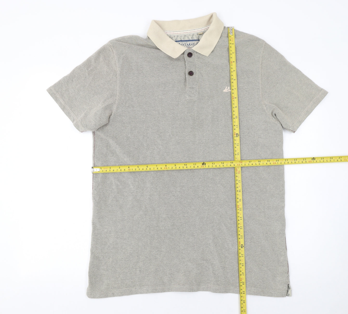 Mantaray Men's Beige Cotton Short Sleeve Polo Shirt Size L