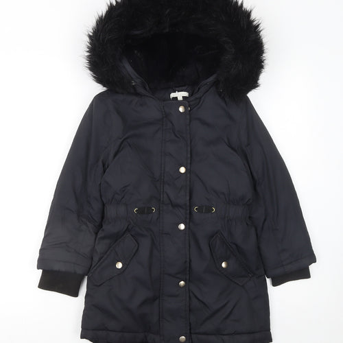 Bluezoo Girls Black Faux Fur Hooded Parka Coat Age 7-8 Years Winter Jacket