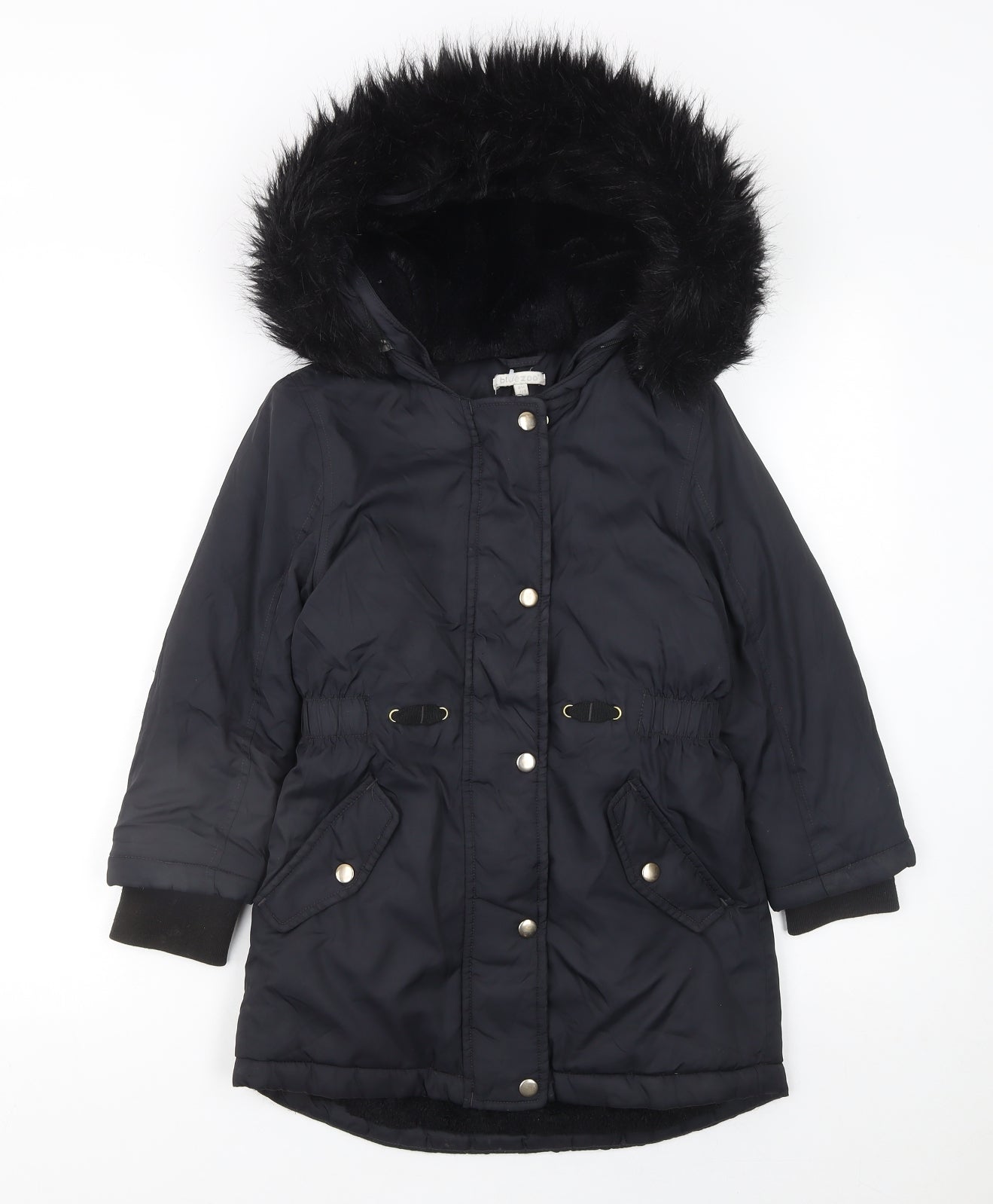 Bluezoo Girls Black Faux Fur Hooded Parka Coat Age 7-8 Years Winter Jacket