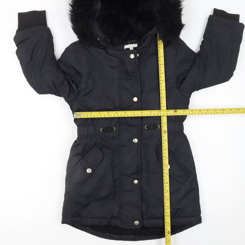 Bluezoo Girls Black Faux Fur Hooded Parka Coat Age 7-8 Years Winter Jacket
