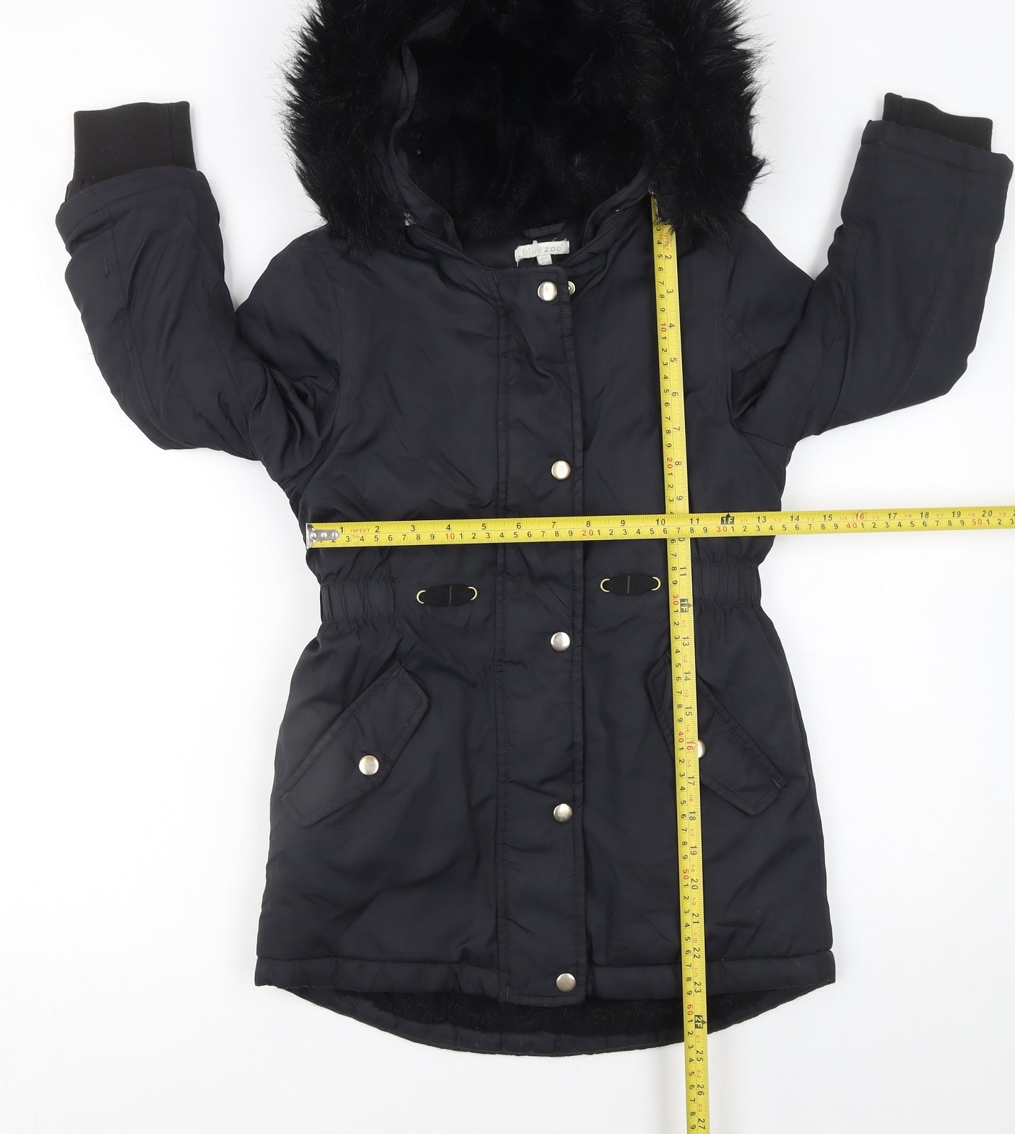 Bluezoo Girls Black Faux Fur Hooded Parka Coat Age 7-8 Years Winter Jacket