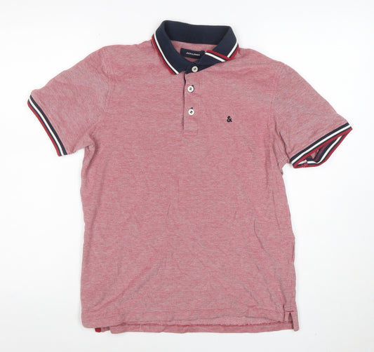 Jack & Jones Mens Red Cotton Polo Shirt Size M Regular Fit