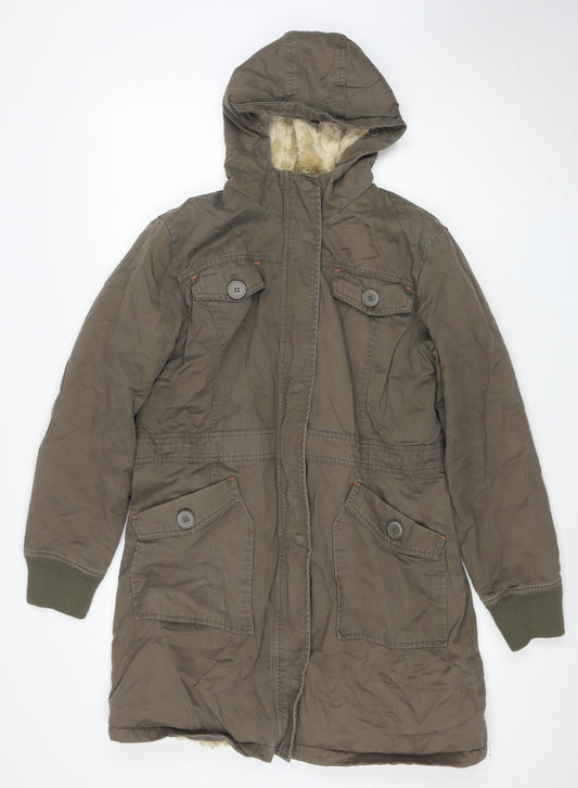 A|wear Women’s Brown Faux Fur Trim Hooded Parka Coat Size 16