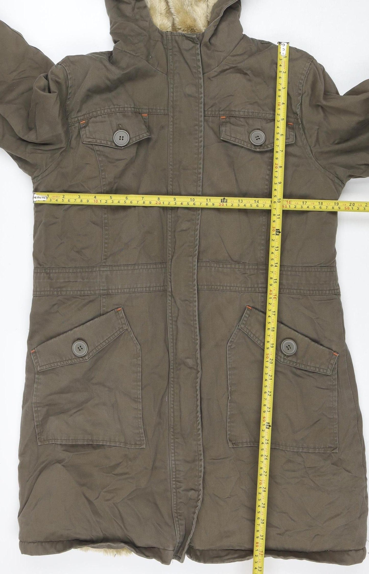 A|wear Women’s Brown Faux Fur Trim Hooded Parka Coat Size 16