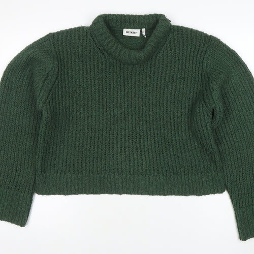 Weekday Women's Green Chunky Knit Wool Blend High Neck Jumper Size M