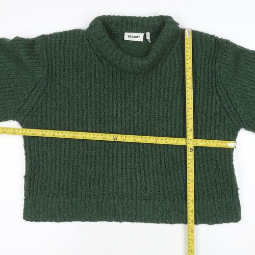Weekday Women's Green Chunky Knit Wool Blend High Neck Jumper Size M