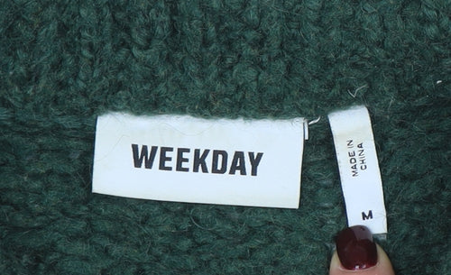 Weekday Women's Green Chunky Knit Wool Blend High Neck Jumper Size M